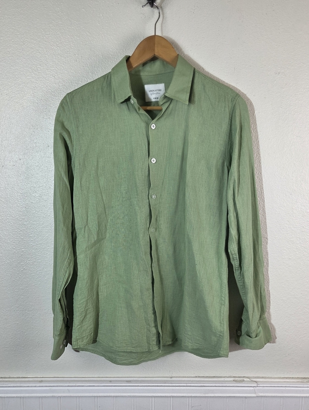 Linen Attire Ranes Miami Mens Green Linen Blend Button Front Shirt Small 38